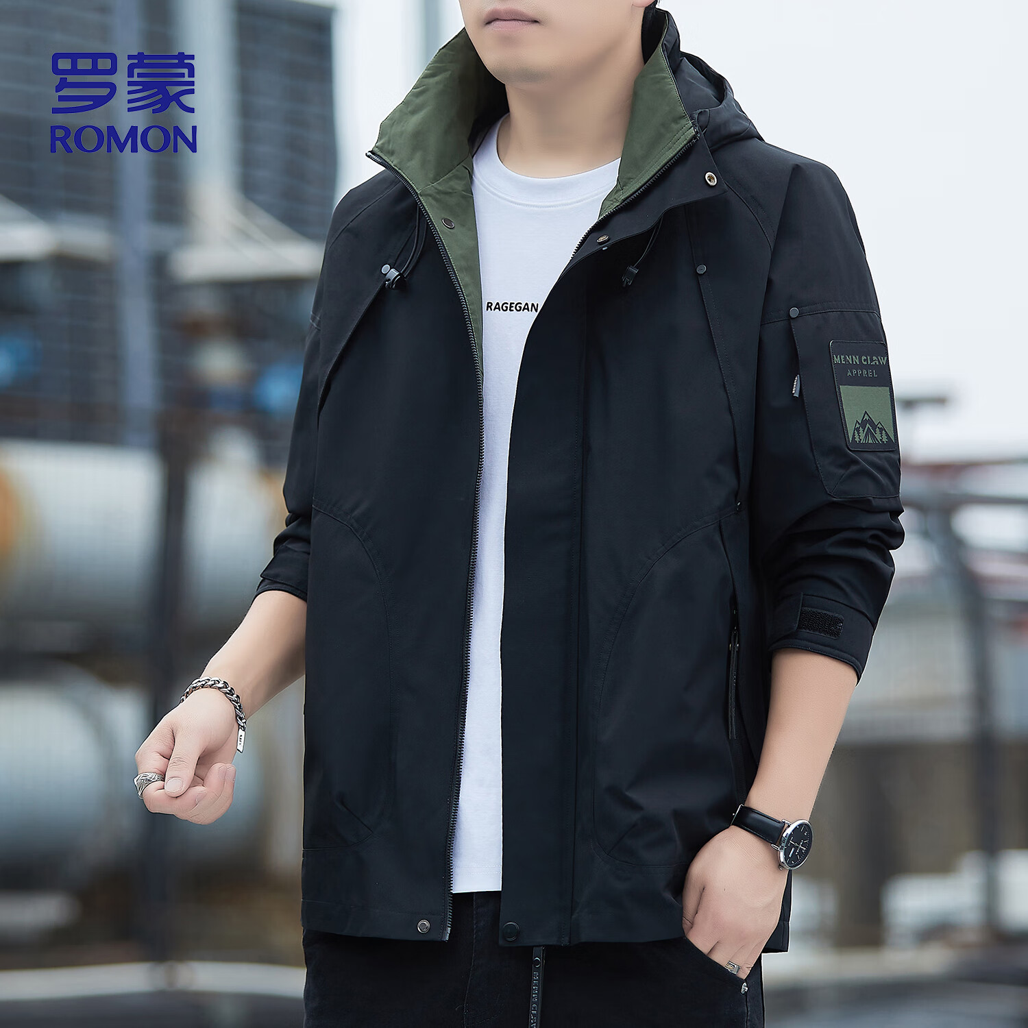 ROMON Men's Jacket Autumn Winter Business Casual Soft Comfortable Executive Windproof Outdoor Sports Hooded Coat V6 Black 3X