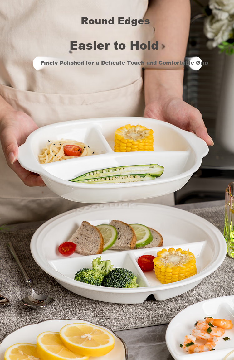 Banwushenghuo Weight Loss Compartmented Ceramic Plate, Divided Meal Tray, Fat Reduction Portioned Plate, 211 Serving Tray for Home Use, Children's Three-Compartment Breakfast Plate 8