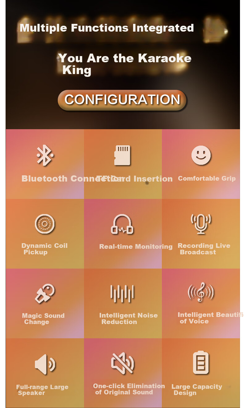 Soaiy MC20 Bluetooth Wireless Microphone, All-In Microphone for Speaker And Amplifier, Mobile Phone Live Streaming Recording Conference Microphone Karaoke Accessory, Champagne Gold 3