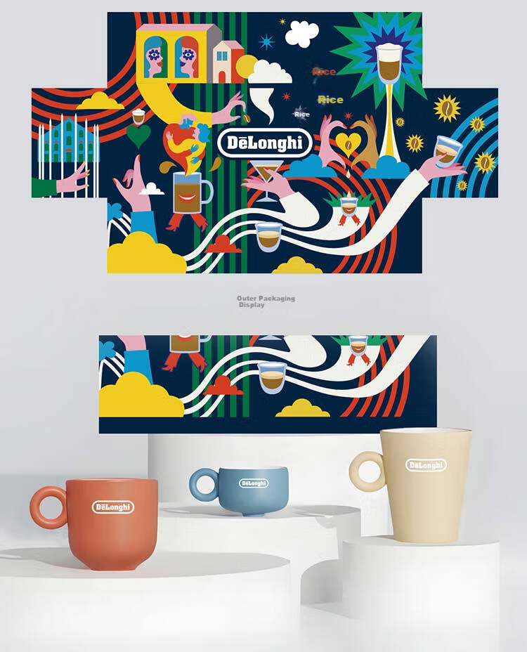 Delonghi Coffee Machine, Ceramic Mug, Stylish Colorful Italian-Style Coffee Cup Gift Box for Men And Women, Three-Piece Set (100ML + 260ML + 340ML), Accessory Gift 8