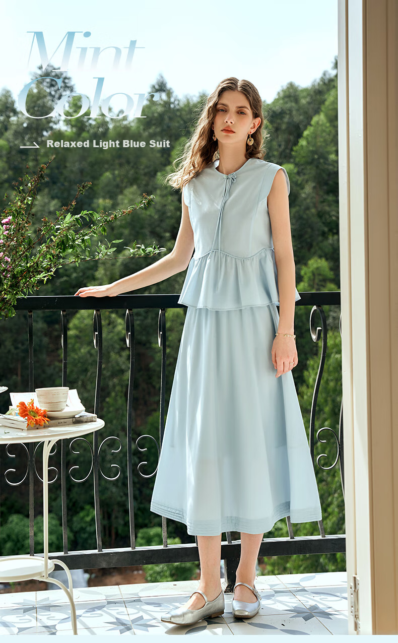 Olrain Elegant Sleeveless Workwear Set - Top and Skirt Two-Piece Summer Women's Outfit Light Blue M 1