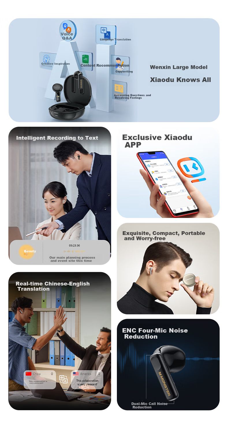 MONSTER N-Lite 217 Noise-Cancelling Semi-In-Ear Bluetooth Earphones Bluetooth 6.0 Digital Battery Display Call Noise Cancellation Long Battery Life Compatible with Apple Huawei Xiaomi Oppo White 2