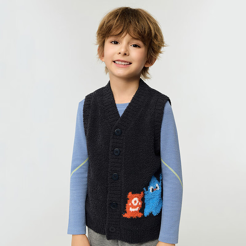 AIMER KIDS Boys' Winter Black Half-Fleece Vest Plush Monster Vest 110