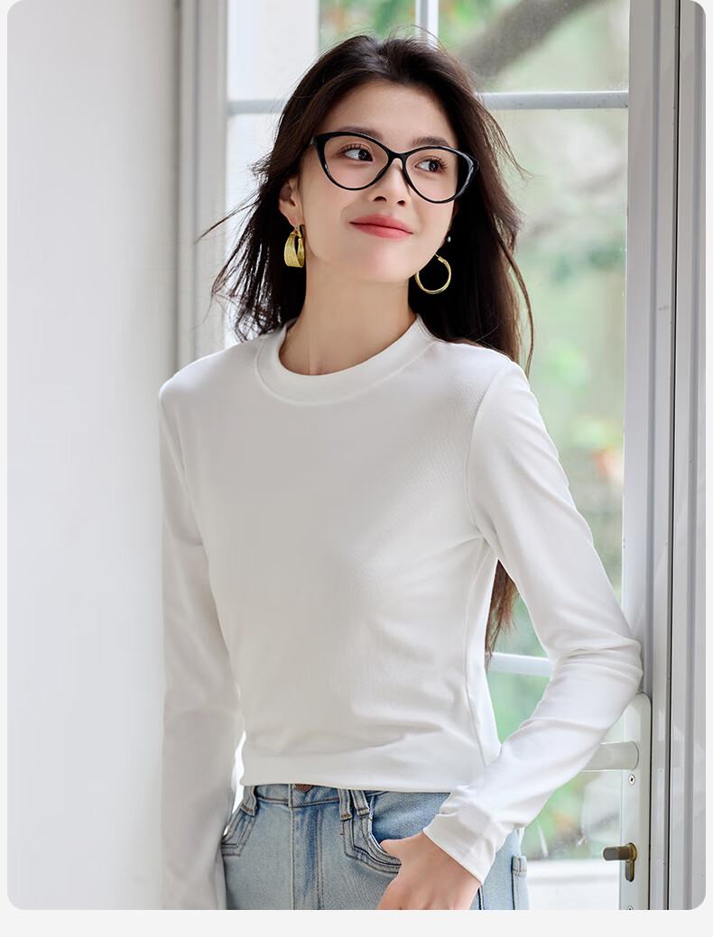 Miiow Lenzing Lyocell Crew Neck Base Layer Slim Fit Long Sleeve T-Shirt for Women 2025 Spring Autumn New White 6