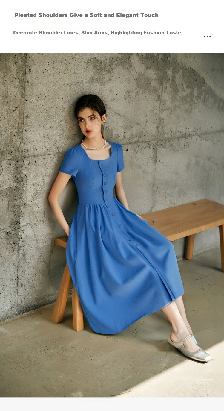 Olrain Eurielle Summer Women's Commuter Lyocell Dress Square Neck Waist Cinch Vacation Maxi Dress Klein Blue S 7