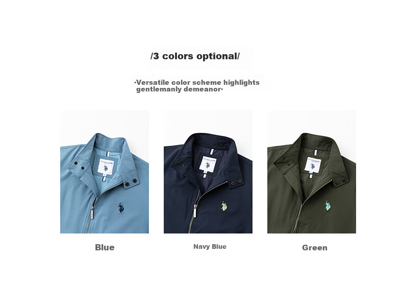U.S. POLO ASSN. Mall-Matching Jacket for Men, Business Casual Stand-Collar Coat, Middle-Aged Men's Outerwear, Blue, 3XL 3