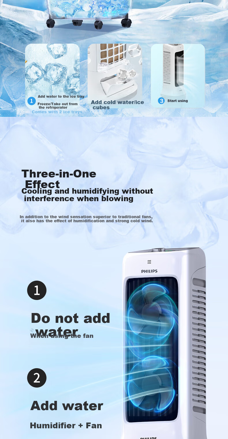 PHILIPS Air Cooler, Cooling Fan, Powerful Cooling Machine, Humidifying, for Home Living Room Bedroom, Energy-Saving, Office Use, Voice-Controlled Water Refill, Quiet Operation, Small Air Conditioner, Single Cooling Tower Fan ACR3162TV 6