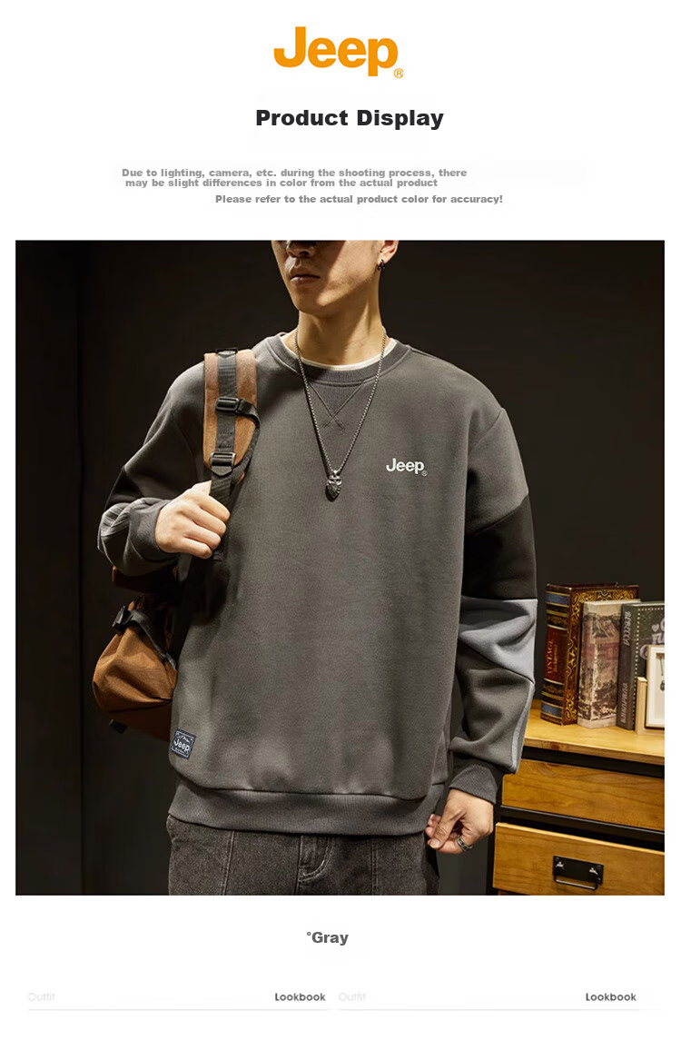 JEEP Men's Sweatshirt, Loose-Fitting Embroidered Base Layer for Spring And Autumn, Casual Top, Men's Clothing, Gray, 2XL 6