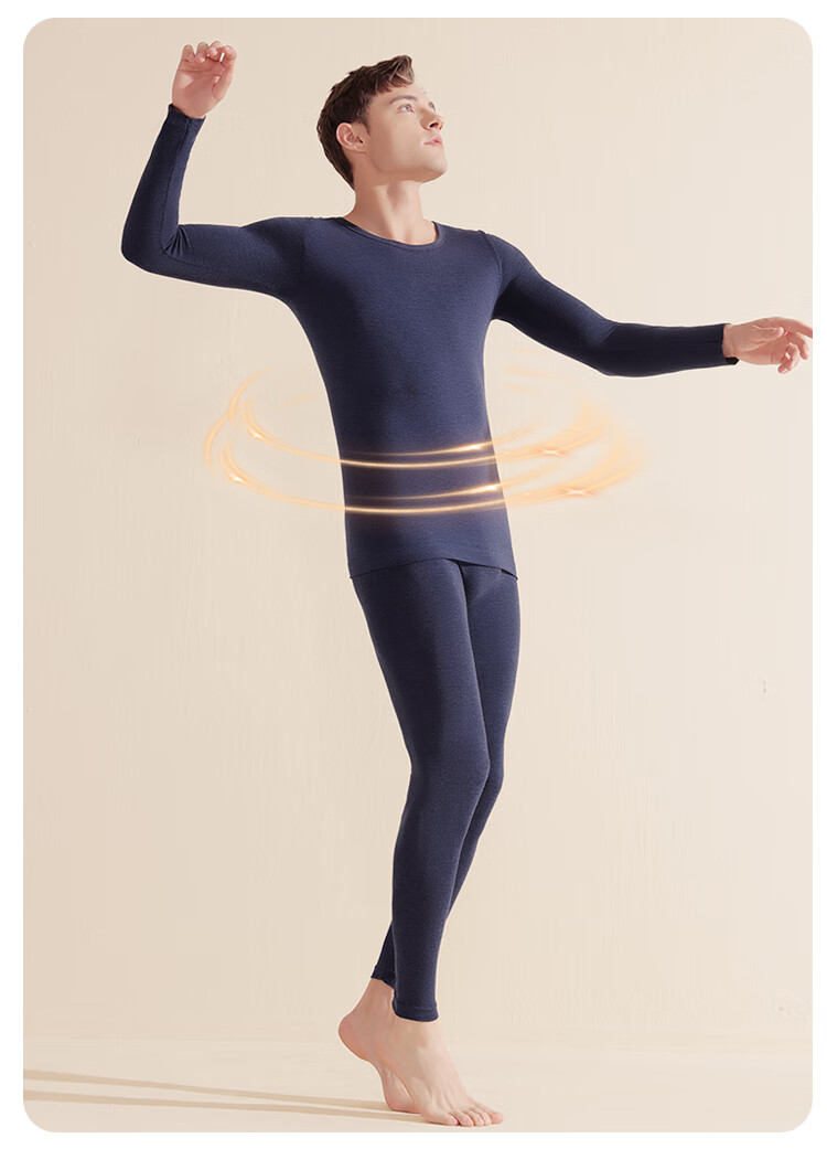 LangSha Men's Acrylic Thermal Seamless Round Neck Breathable Thin Warm Base Layer Set 15