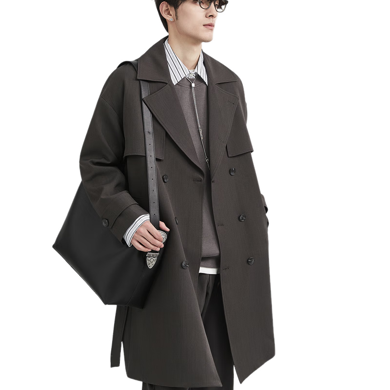 Earl Zuoer 2025 New Men's Mid-Length Suit Collar Trench Coat Double-Breasted Classic High-End Casual Design