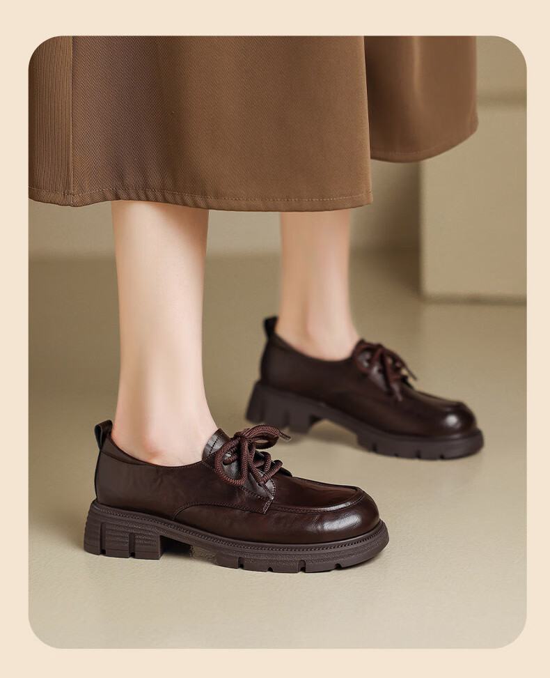 MULINSEN Women's Summer Versatile Block Heel Loafers Comfortable Commuter British Style Leather Shoes Brown Size 36 16