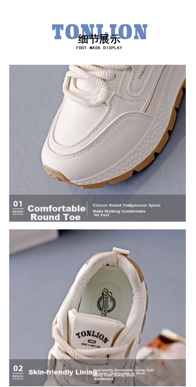 TonLion Women's Shoes, Spring And Summer Thick-Soled Sneakers for Women, Height-Increasing Dad Shoes, Casual White Sneakers, Mika 37 3