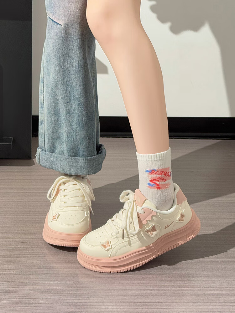 Huili Pink Butterfly Platform Shoes for Women, New Soft-Soled Comfortable Casual Shoes, Beige Pink, Size 36 (Runs Small Half Size) 3
