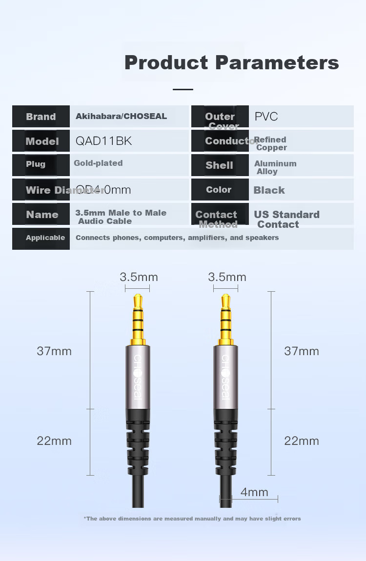 CHOOSEAL (CHOSEAL) Car AUX Audio Cable, Four-Section 3.5mm Connection Cable, Sound Card/microphone Mobile Phone Headphone Speaker Box, Four-Core Conversion Cable, 1 Meter, QAD11BKT1 1