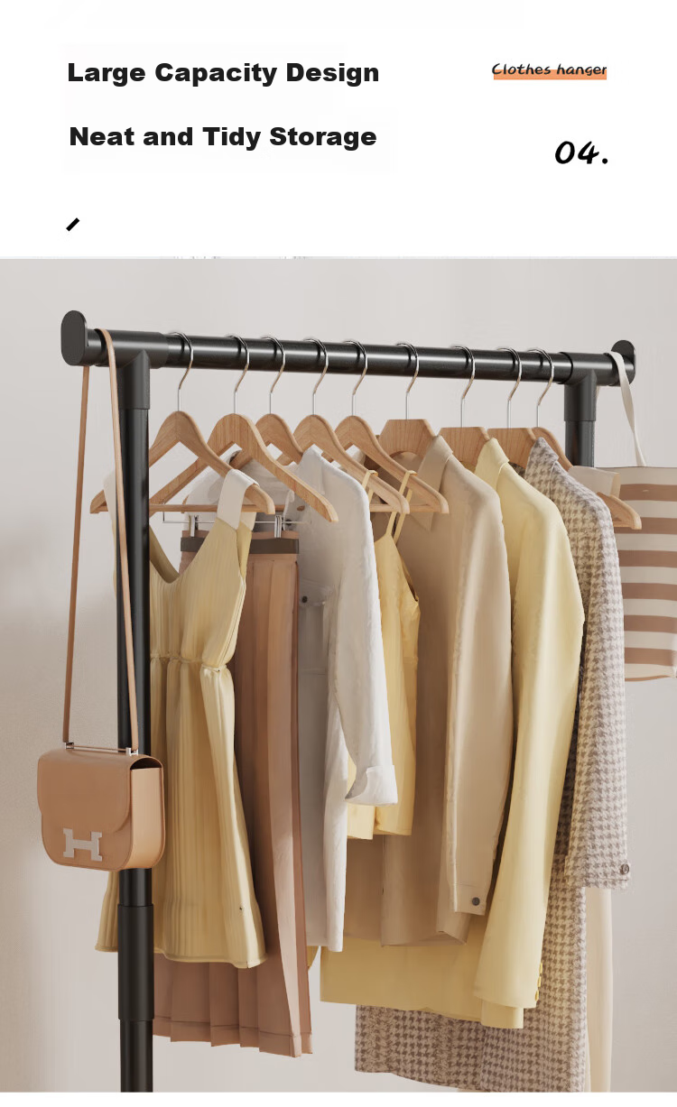 Ourunzhe Clothes Drying Rack, Floor-Standing, for Balcony And Indoor Use, Bedroom Clothes Hanger, Fixed Hanging Rack, Storage Shelf, Extendable Single Pole, 150cm 3