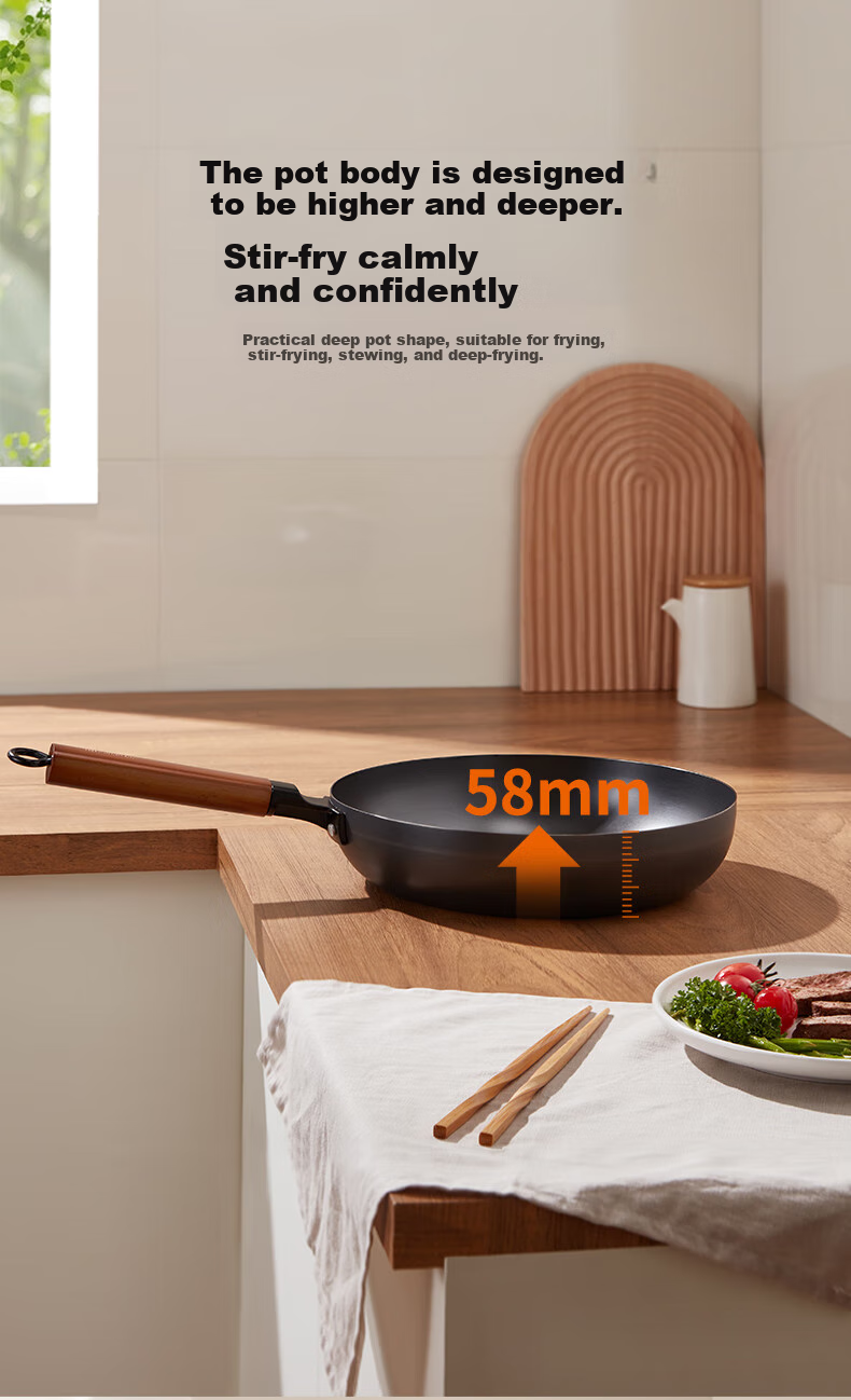 Joyoung Cast Iron Frying Pan, Deep Skillet, Breakfast Pan, Steak Pan, Suitable for Home Use on Induction And Gas Stoves, 24cm 8