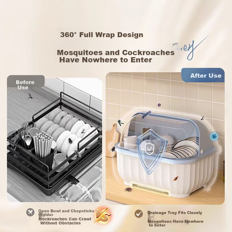 Jingyan Bowl And Chopstick Storage Box, Dish Drainer Rack, Utensil Organizer, Kitchen Dish Rack with Lid, Bowl Drainer And Storage Container