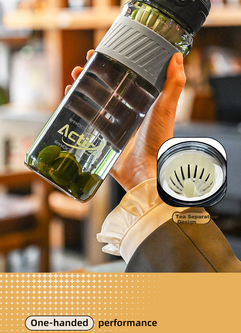 ZARVYRELAXED Sports Plastic Water Bottle for Men And Women, Stylish Outdoor Sports Tea Infuser Water Cup with Separate Compartments, Black 5