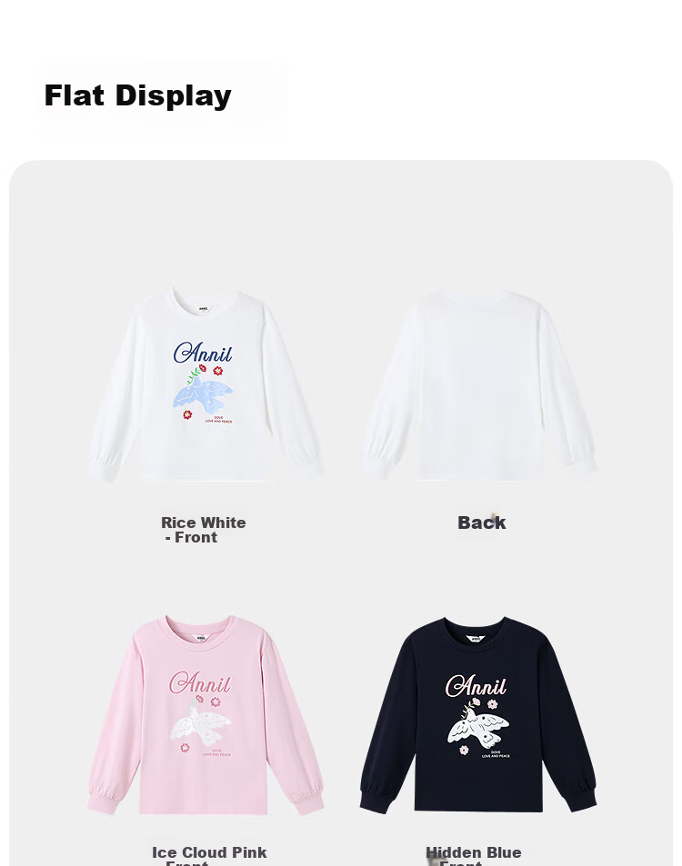 Annil [100% Cotton Quick-Dry T-Shirt] Girls' Round Neck Long-Sleeve T-Shirt, 2025 Autumn New Sports Base Layer 13
