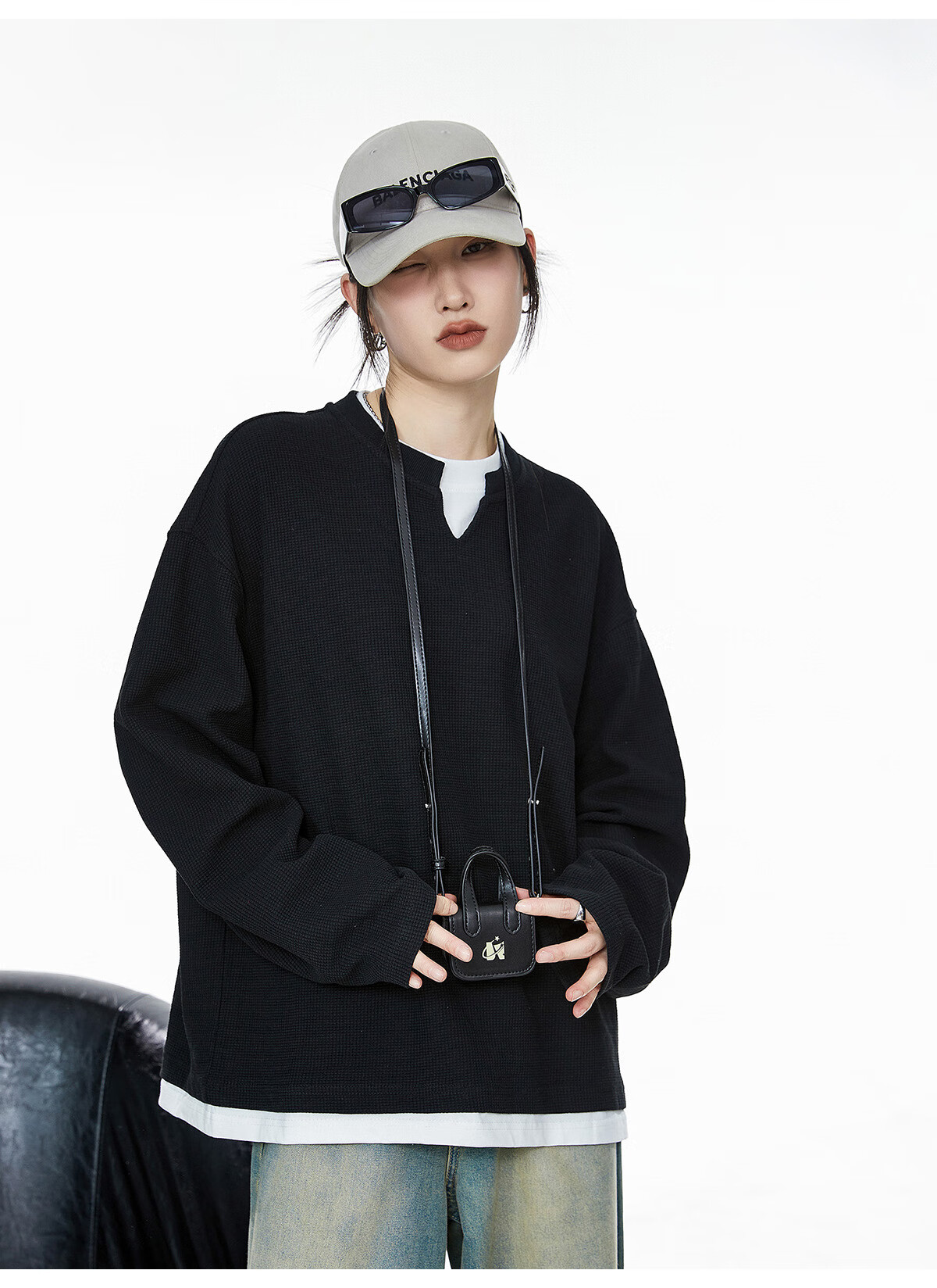 ICH MODE Women's Pullover Sweatshirt American Waffle Long Sleeve T-Shirt Autumn Winter Loose Casual Henley Neck Top Gray L 35