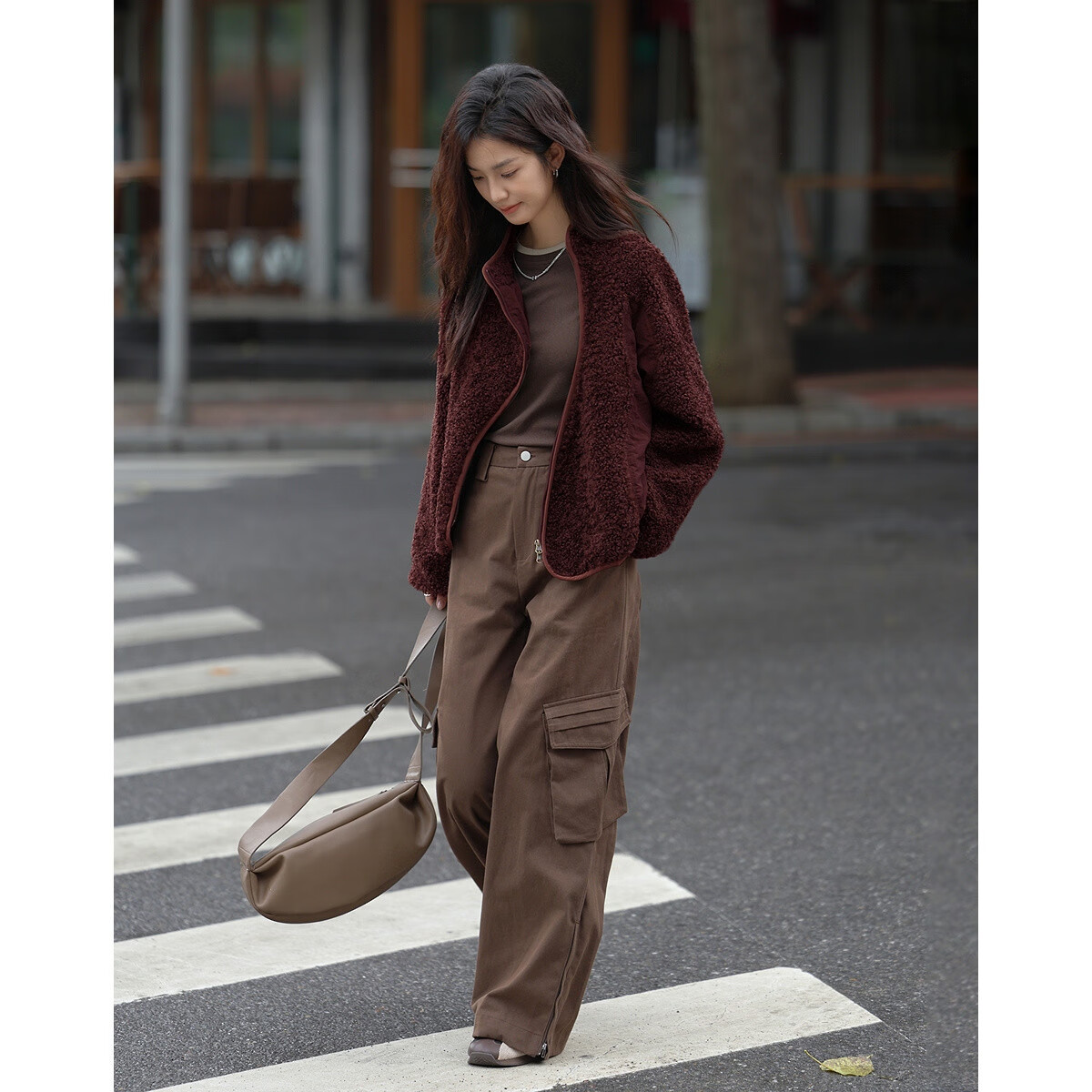 Demana [Jianlan Shiguang] Winter Soft Faux Lamb Wool Small Stand Collar Loose Elegant Petite Patchwork Women's Coat