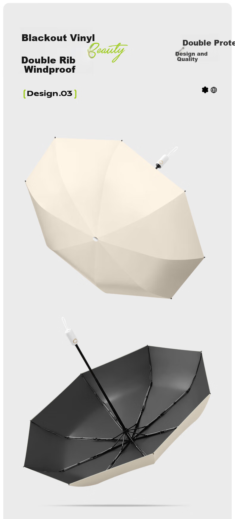 MAYDU Fully Automatic Three-Fold Umbrella, UV Protection Sunshade Umbrella, 8-Rib Sun Umbrella, Upgraded Double-Rib Rain Umbrella M3058 Starry Black 4