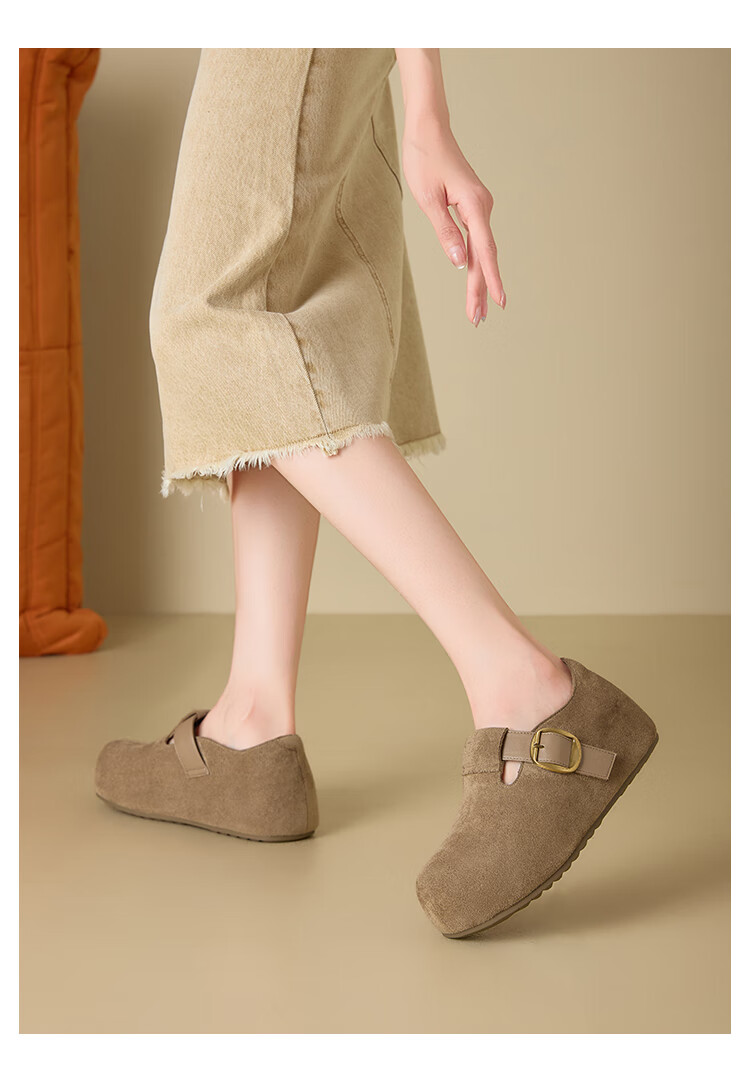 La Chapelle Women's Birkenstock Style Shoes New Thick Sole Casual Low-top Lightweight Shoes for Women, Khaki, Size 36 3