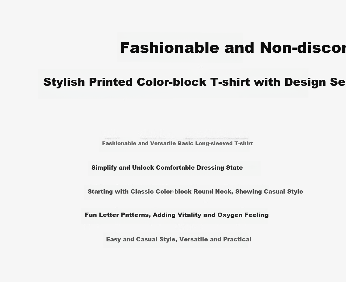 Chushen Spring And Autumn Long-Sleeve T-Shirt for Women, Round Neck with Letter Print, Versatile Color-Block Layering, Commuter Base Shirt Top S143T2024 2
