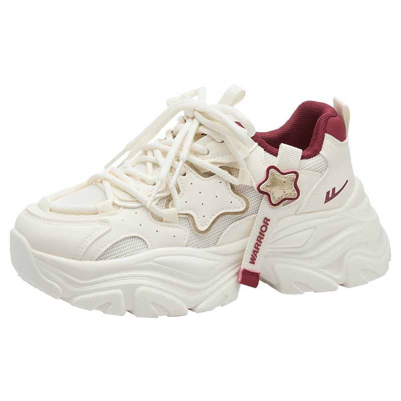 Warrior Women's Height-Increasing Dad Sneakers 2026 Spring New Fashion Versatile Sports Shoes, Rice Wine Red, Size 40