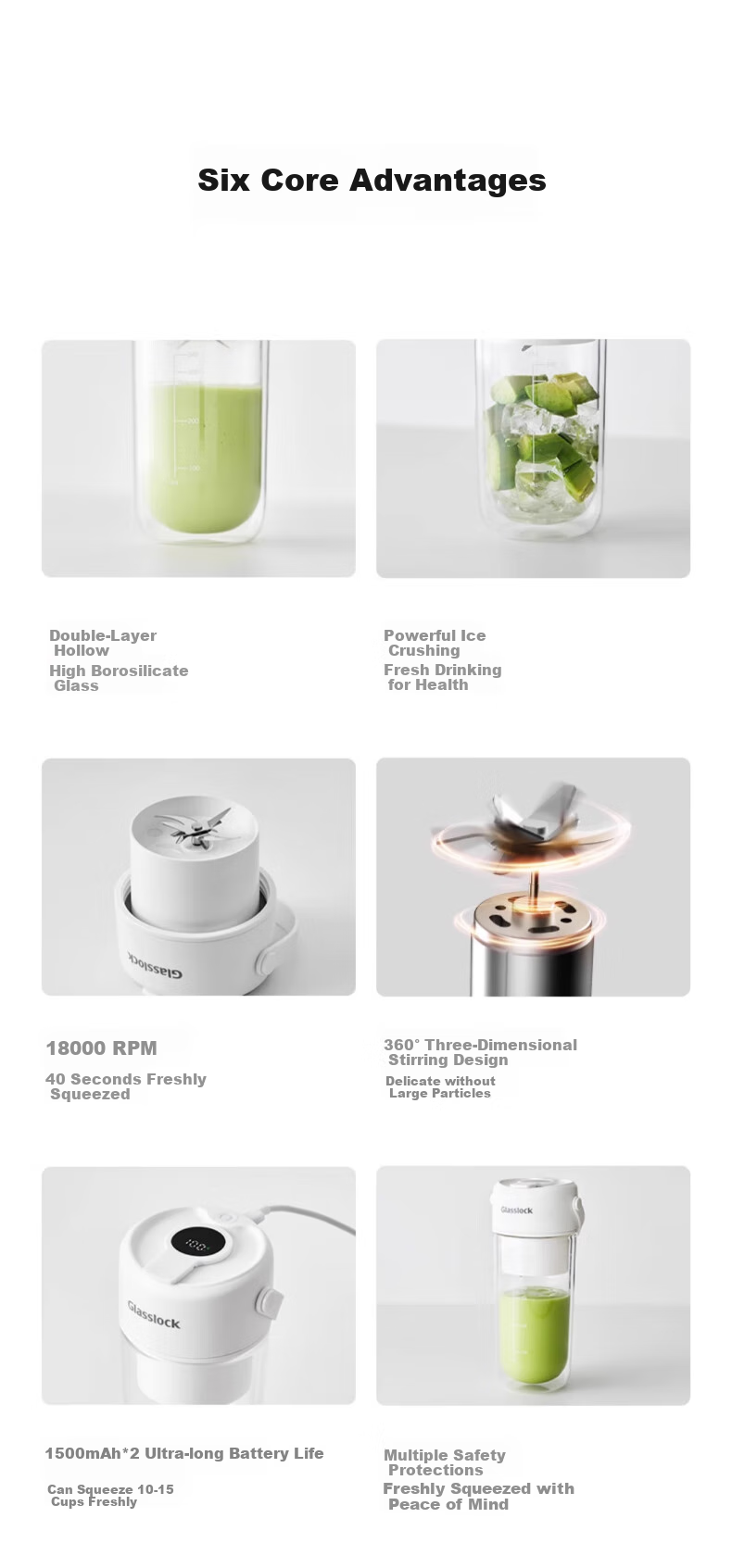 GLASSLOCK Juicer Cup [Double-Layer Hollow Insulation] Fruit And Vegetable Blender Juice Cup Baby Food Processor Small Portable Electric Rechargeable Multifunctional 26-Blade Ice Crusher Blade 8