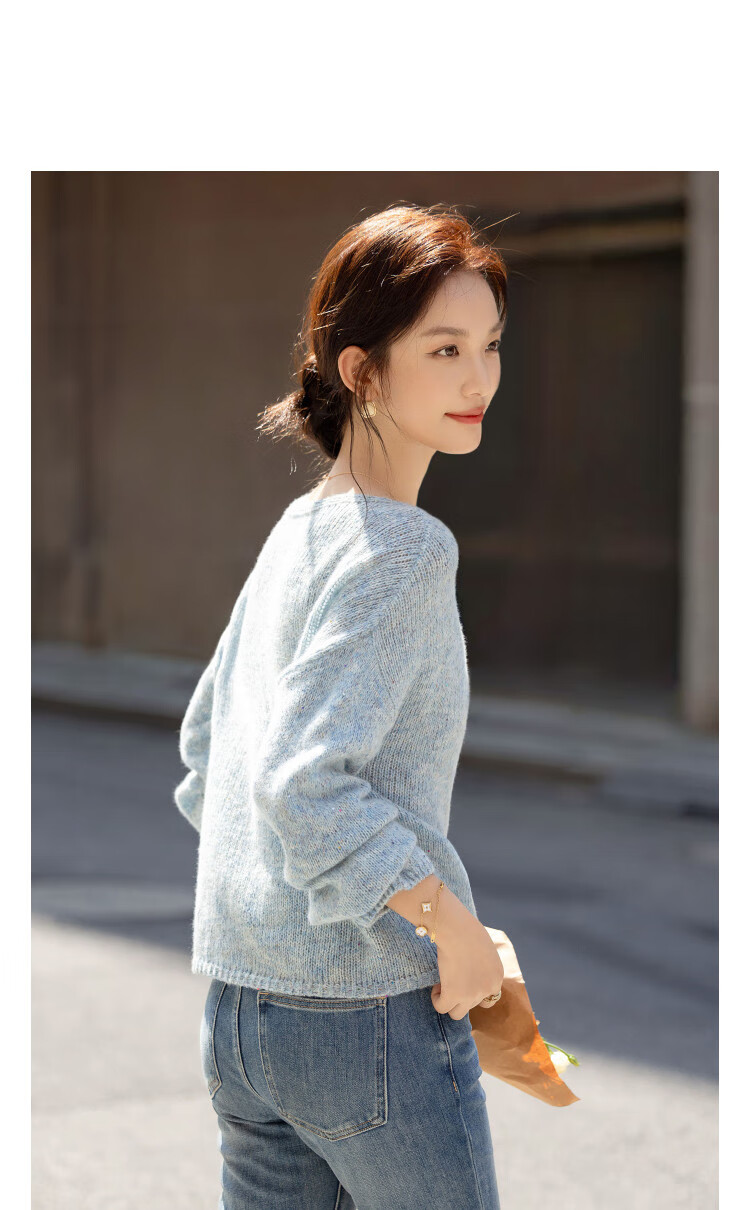 Demana Gradient Irregular Dyed Yarn Sweater with Lantern Sleeves, Autumn Sheep Wool Texture Women's Knit Top 2