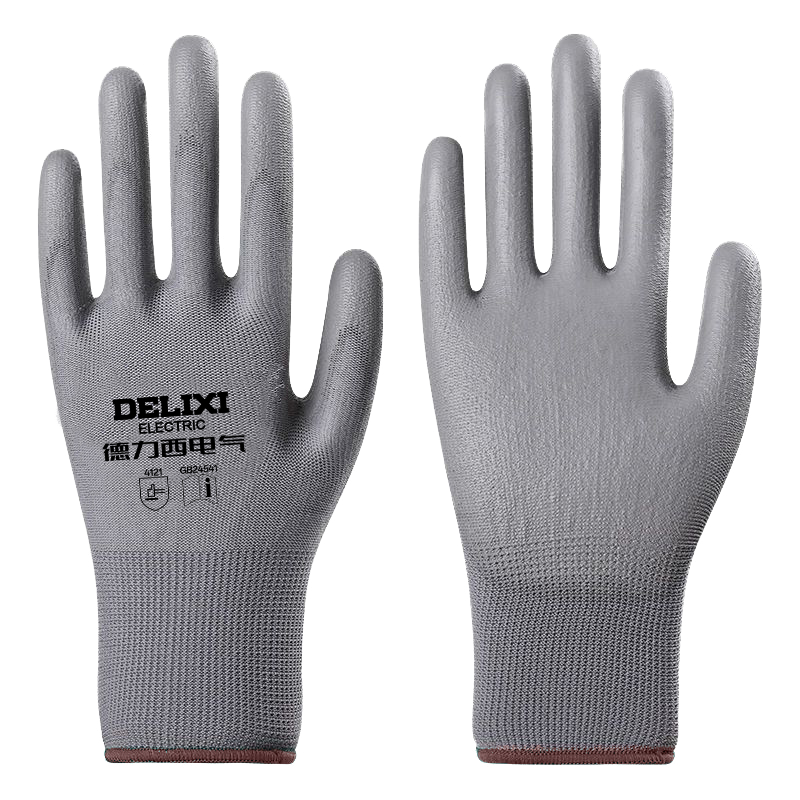DELIXI ELECTRIC Dipped Work Gloves PU Coated Palm Breathable Anti-Slip Wear-Resistant Lightweight Dust-Free Nylon Assembly Gloves for Electronics Factory Work [PU Gray Coated Palm] 12 Pairs
