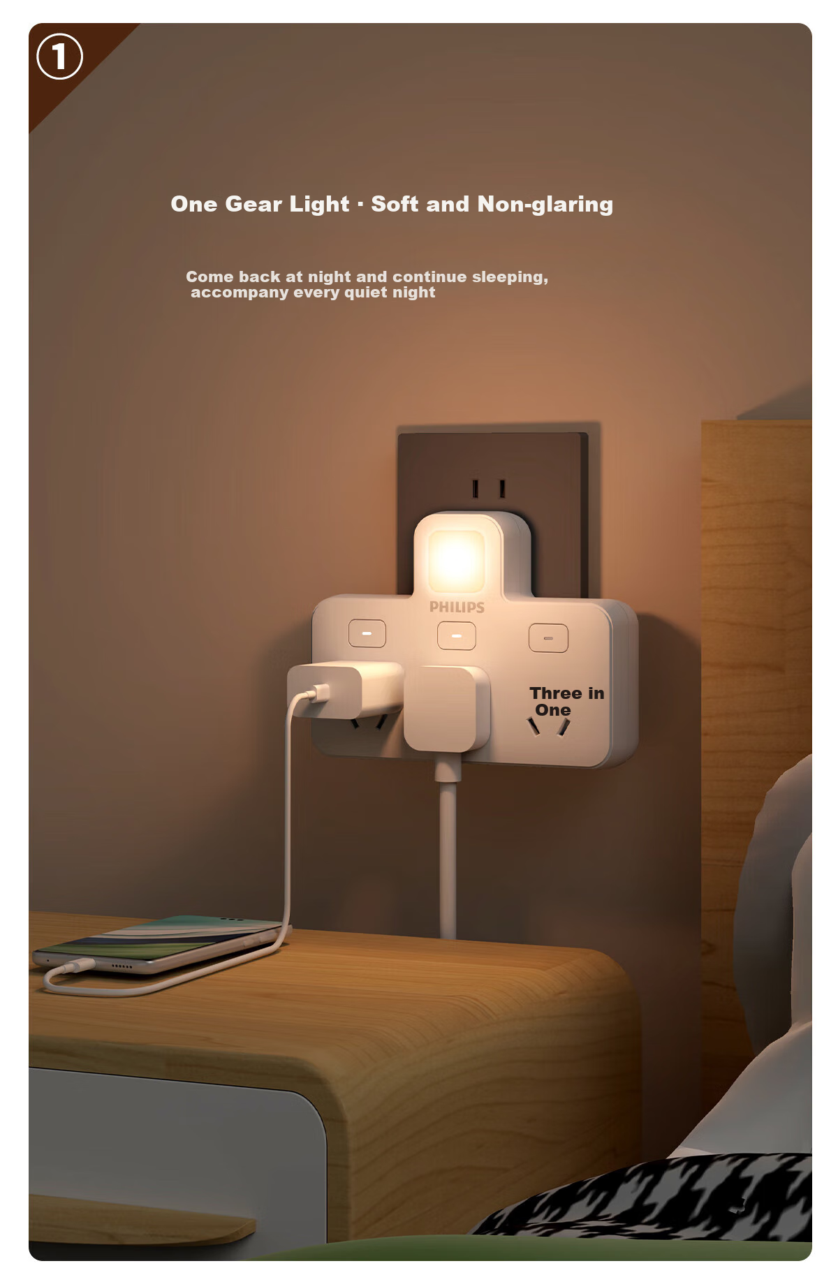 PHILIPS Delta-Shaped Conversion Plug/socket Adapter/one-To Split Control/multifunctional Socket Extension/wireless Power Strip/power Strip Extension Lamp 6