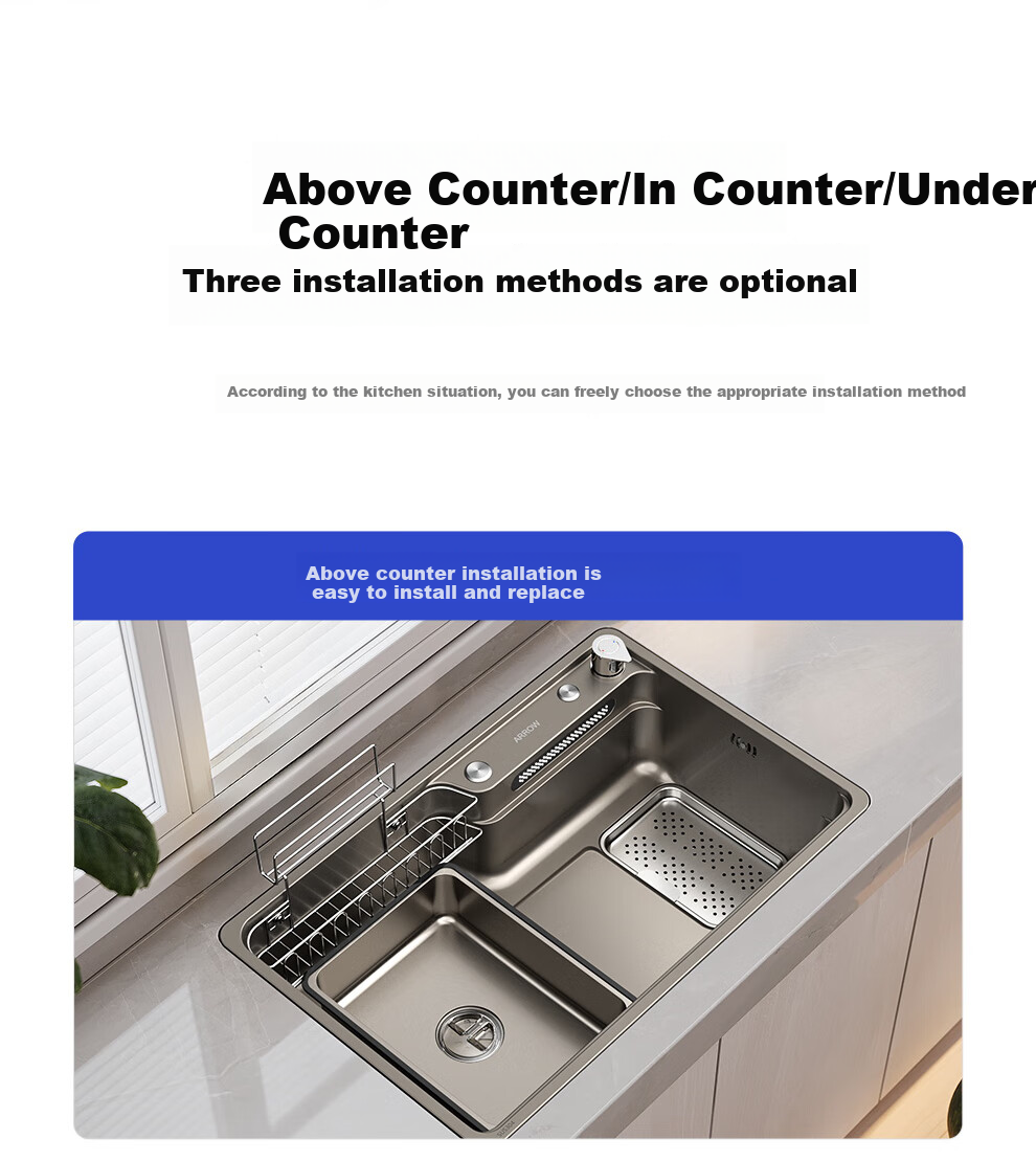 ARROW Treasure Basin Pro, Large Single Sink, 304 Stainless Steel Vegetable Washing Basin, Nano [Renovation Subsidy 15%] 43