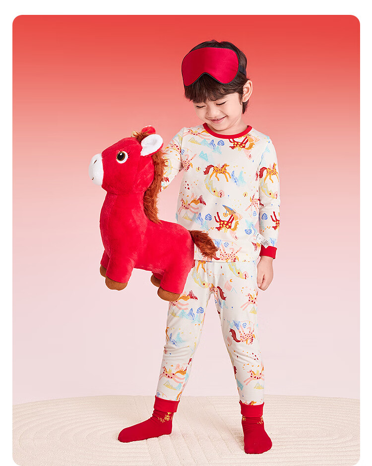 BALABALA Kids Children's Underwear Set Boys Girls 2026 Spring Baby Pajamas Autumn Clothes Red New Year Season Trend 6