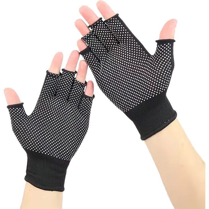Minggu Five-Finger Work Gloves 10 Pairs Nylon PVC Dot Anti-Slip Wear-Resistant Black One Size