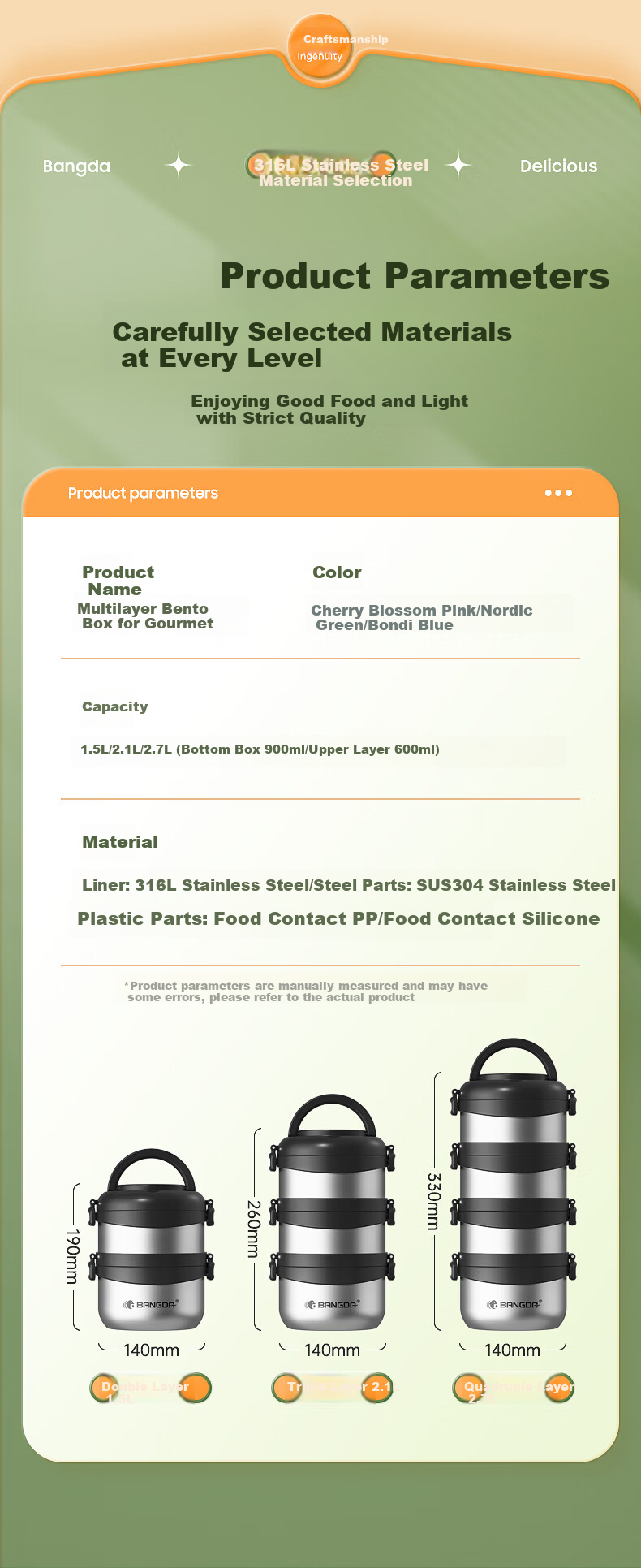 Bangda Stainless Steel 316 Multi-Layer Insulated Lunch Box, Bento Box, Meal Container, Lunch Box for Office Workers And Students, Insulated Food Jar, Portable Pot 10