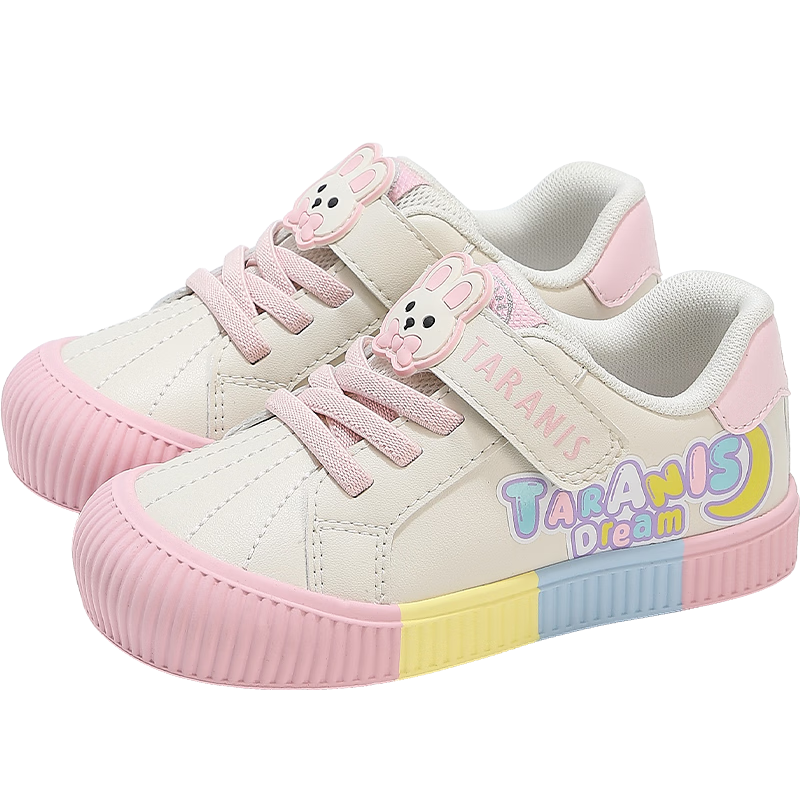 TARANIS Spring Kids Indoor Shoes Non-slip Soft Sole Boys Girls Toddler Outdoor Sneakers White/Pink Size 30