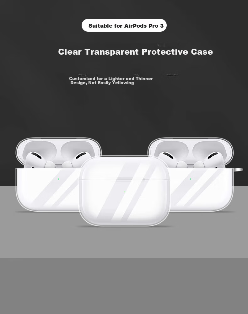 Beiyipin Bluetooth Earphone Protective Case Compatible with New Airpods PRO3 Protective Cover, Apple Second Generation Earphones Transparent Soft Shell Full Protection Shockproof Anti-Slip Fingerprint Resistant Full Cover Case 1