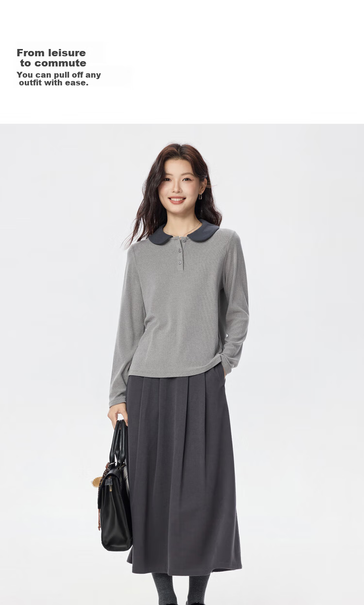 UNIQLO Women's Polo Ribbed Fine Pique Striped Contrast Doll Collar Knit Long Sleeve POLO05315789 4