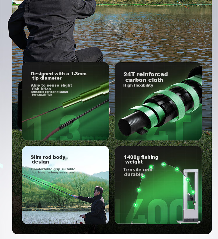 Handing First Generation Four Fishing Rod, Handheld Carbon Fiber Pole, Fishing Rod, 7.2m Four Generation Comprehensive Set 10