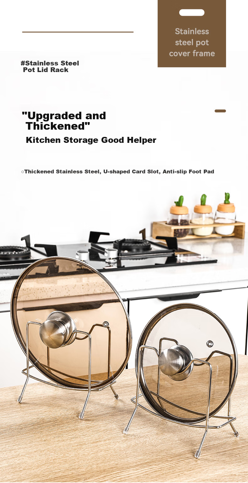 WORTHBUY Pot Lid Rack, Kitchen Storage Rack for Home Use, Thickened, Heavy-Duty Stainless Steel Draining Chopping Board Holder 1
