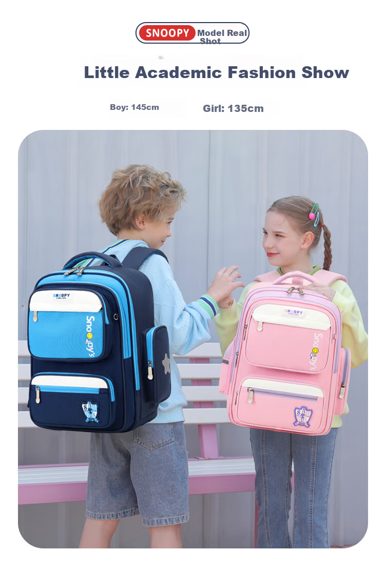 SNOOPY Schoolbag for Primary School Students, Children's Spine-Protecting And Load-Reducing Backpack for Grades 1-3 Large Capacity Boys' Shoulder Bag Blue Large Size 8
