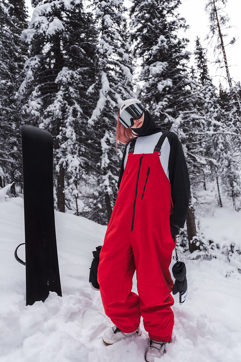 Nan En Single Board Ski Suit Bib Pants 3L Waterproof Thickened Warm Unisex Black M 21
