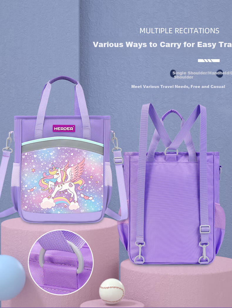 Herder Tutoring Bag Elementary School Backpack for Boys And Girls, Large Capacity Handbag for Children's After-School Classes And Art Supplies, Unicorn Purple 4