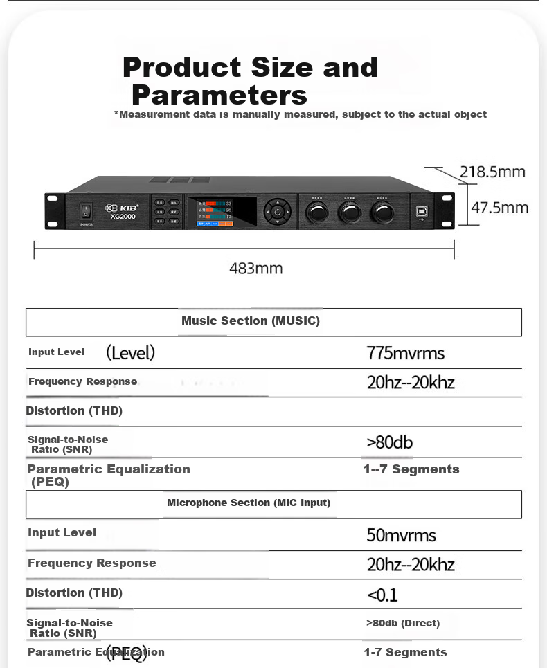 KIB XG2000 Karaoke Pre-Effector, Digital Pre-Effector, Professional KTV Microphone Anti-Howl Audio Processor 8