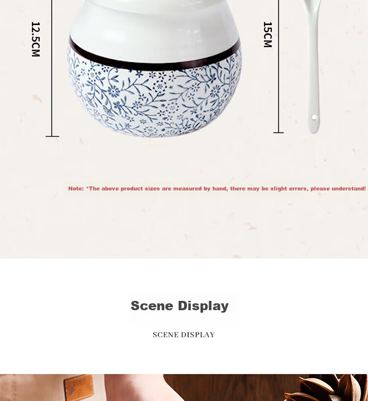BJ Ceramic Large Capacity High-Temperature Resistant Seasoning Jar, Lard Container, Chili Pepper Jar, Chinese-Style Lard Bowl + Spoon, 700ml 18