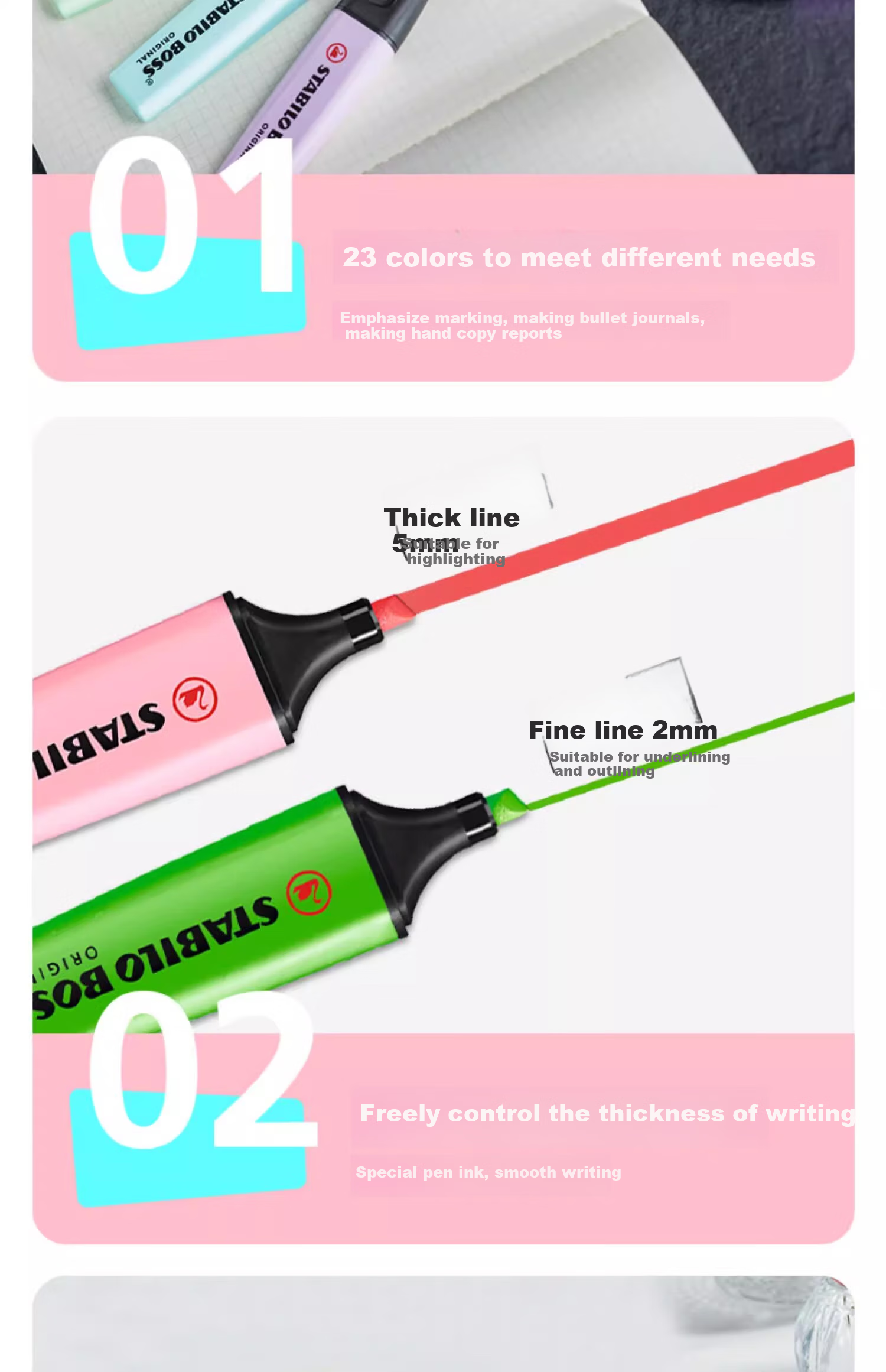 STABILO Boss Highlighter Pen Imported Large Capacity Fluorescent Marker Multicolor Highlighter Student Marking Pen 70/55 (Purple) Children's Day Gift 3