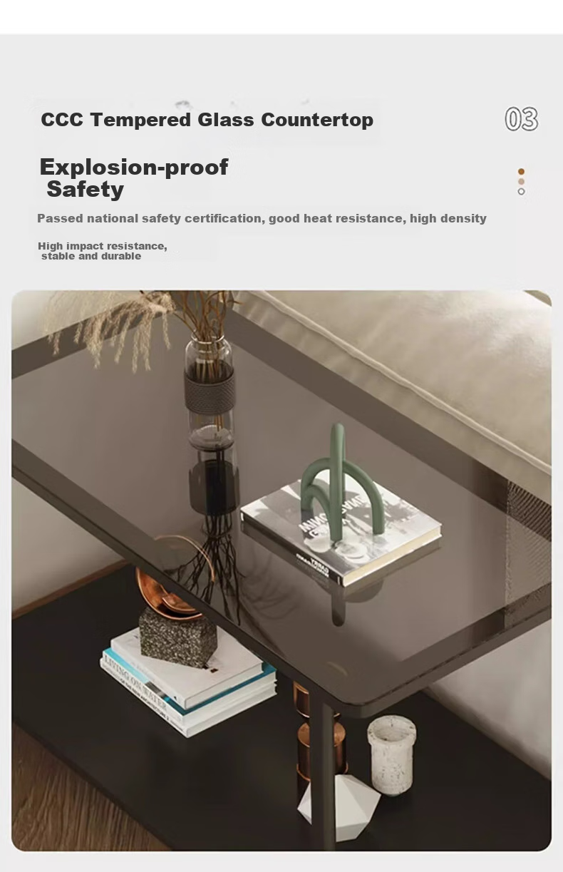 FENJIEXIAN Side Table, Coffee Table, Living Room Light Luxury Small Tea Table, Tempered Glass Tea Stand, Bedside Table, Double-Layer Storage Tea Table 11