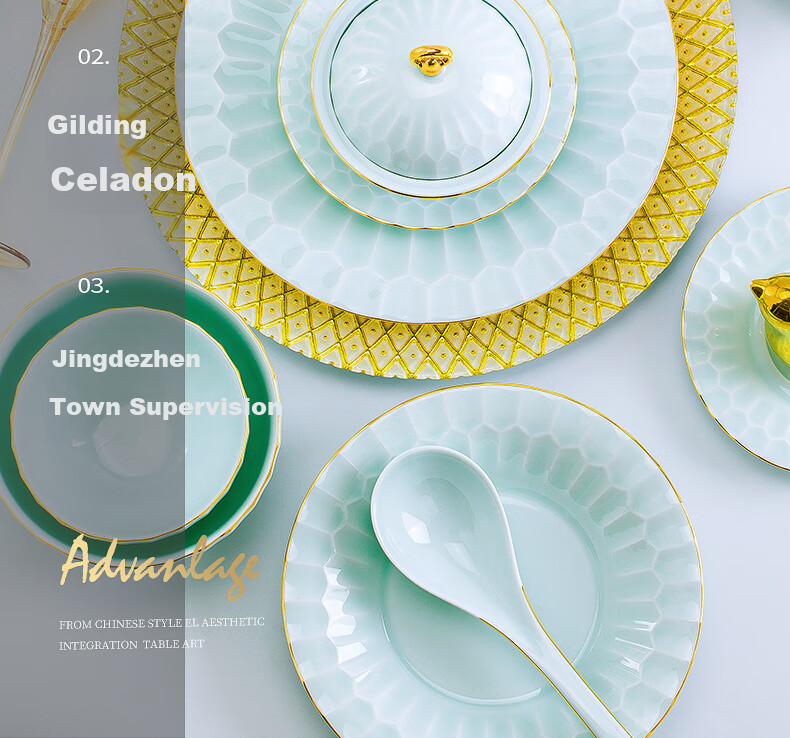 Guanpo 2025 Underglaze Color Bowl And Plate Set, High-End Tableware Set from Jingdezhen, Porcelain Bowls And Plates for Home Use, Housewarming Gift 12